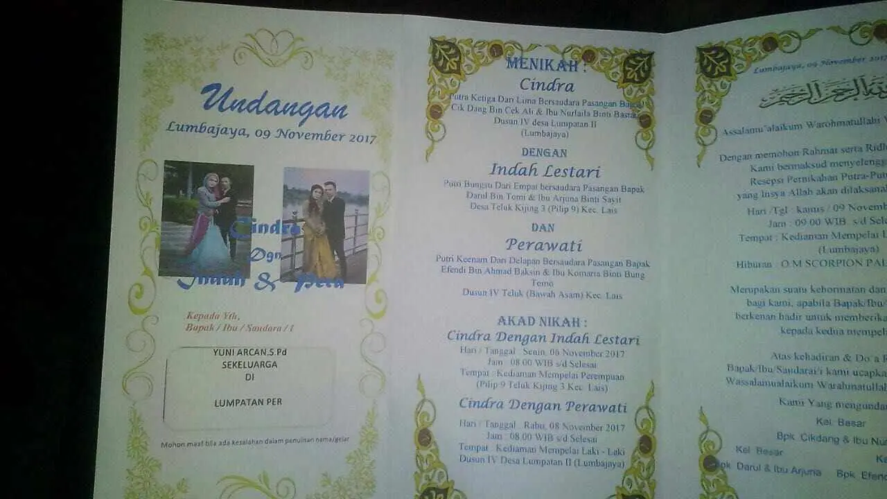 Undangan pernikahan Cindra dan kedua kekasihnya yang tersebar di media sosial (Liputan6.com / ist - Nefri Inge)