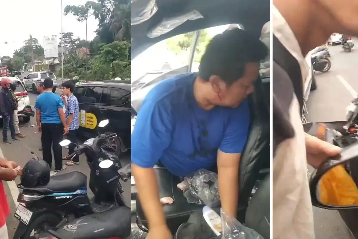 Tangkapan layar rekaman video amatir dari warga kondisi mobil taksi online yang selamat dari aksi pembegalan di Bandar Lampung. Foto : (Istimewa).