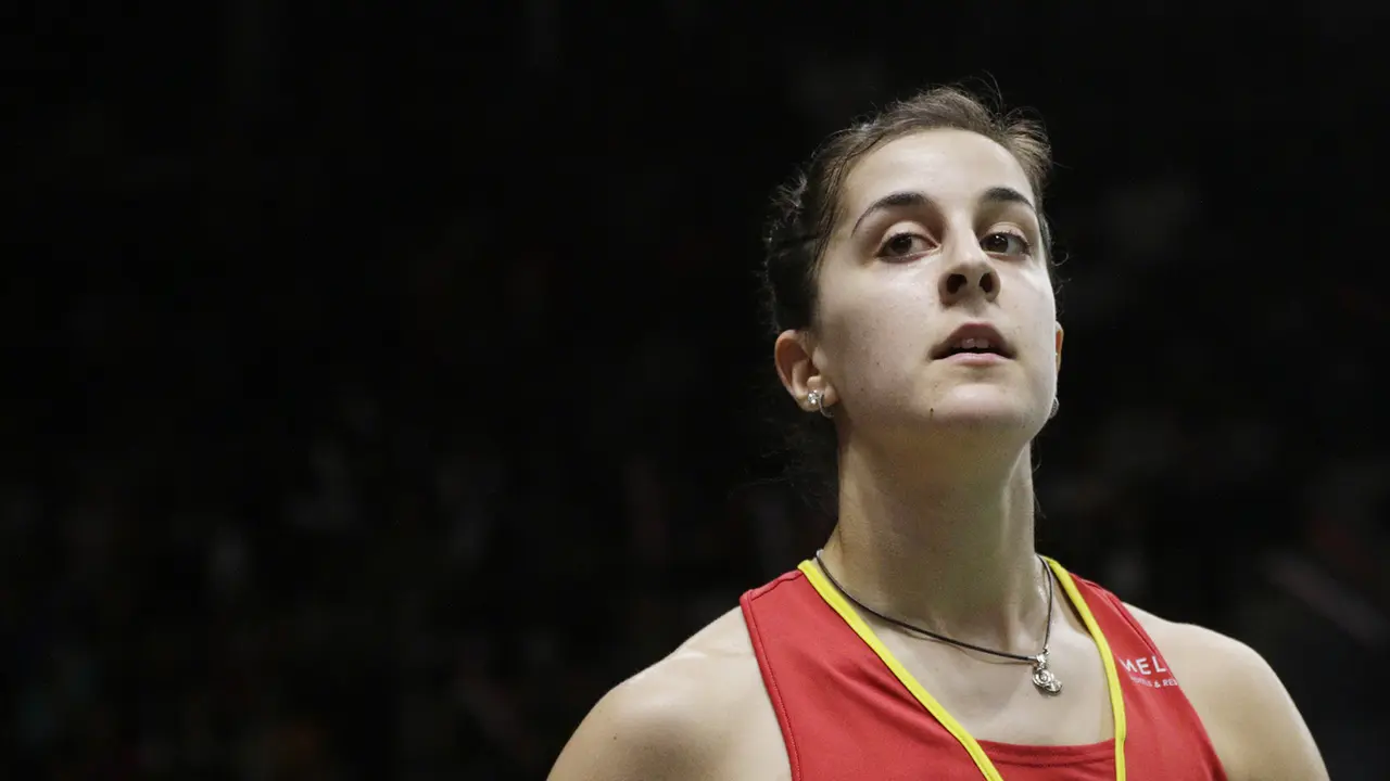 Tunggal putri Spanyol, Carolina Marin, saat melawan tunggal Korsel. (Bola.com/M. Iqbal Ichsan)