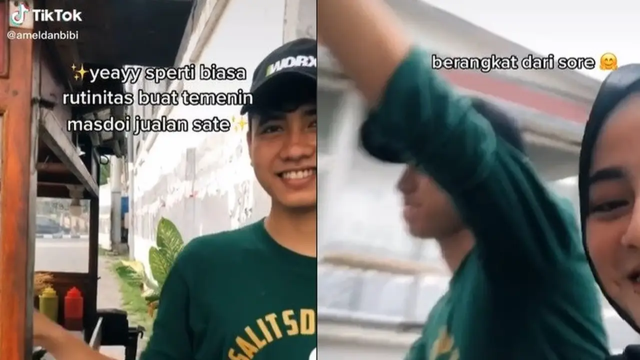 gadis cantik bantu pacar jualan sate