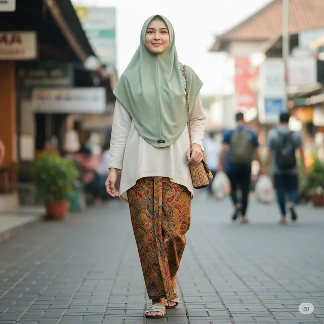 Rok Panjang Batik & Atasan Polos