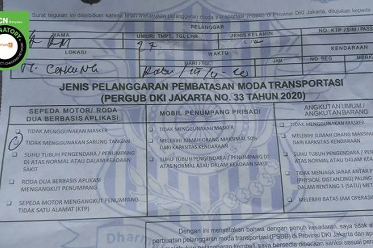 Foto Surat Teguran Bagi Pelanggar PSBB