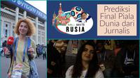 Jurnalis wanita di Piala Dunia memberikan analisis final antara Prancis kontra Kroasia. (Bola.com/Okie Prabowo)