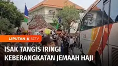 Jemaah calon haji, kloter terakhir asal Kabupaten Mojokerto, Jawa Timur, diberangkatkan menuju Asrama Haji Sukolilo, Surabaya, Rabu sore. Pelepasan ribuan jemaah diiringi isak tangis keluarga dan kerabat. Di Grobogan, Jawa Tengah, 74 jemaah kuota haj...
