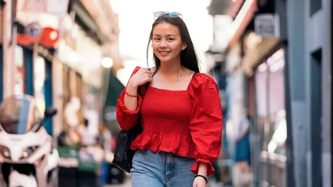 baju merah cantik santai single