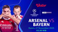 Link Live Streaming Liga Champions 2025/26: Arsenal vs Bayern, Eksklusif di Vidio