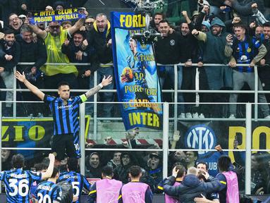 Inter Milan berhasil melangkah ke semifinal Liga Champions setelah mendepak Bayern Munchen dengan agregat 4-3. (AP Photo/Antonio Calanni)