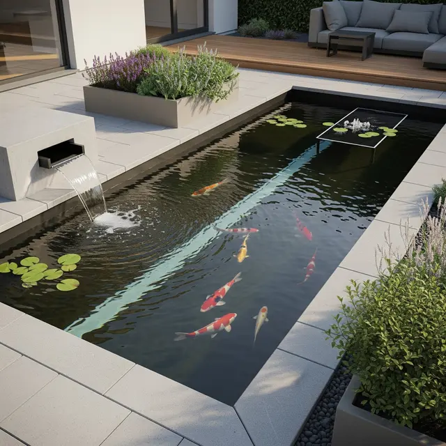Desain Kolam Koi yang Tetap Bersih dan Estetik (AI Generated)