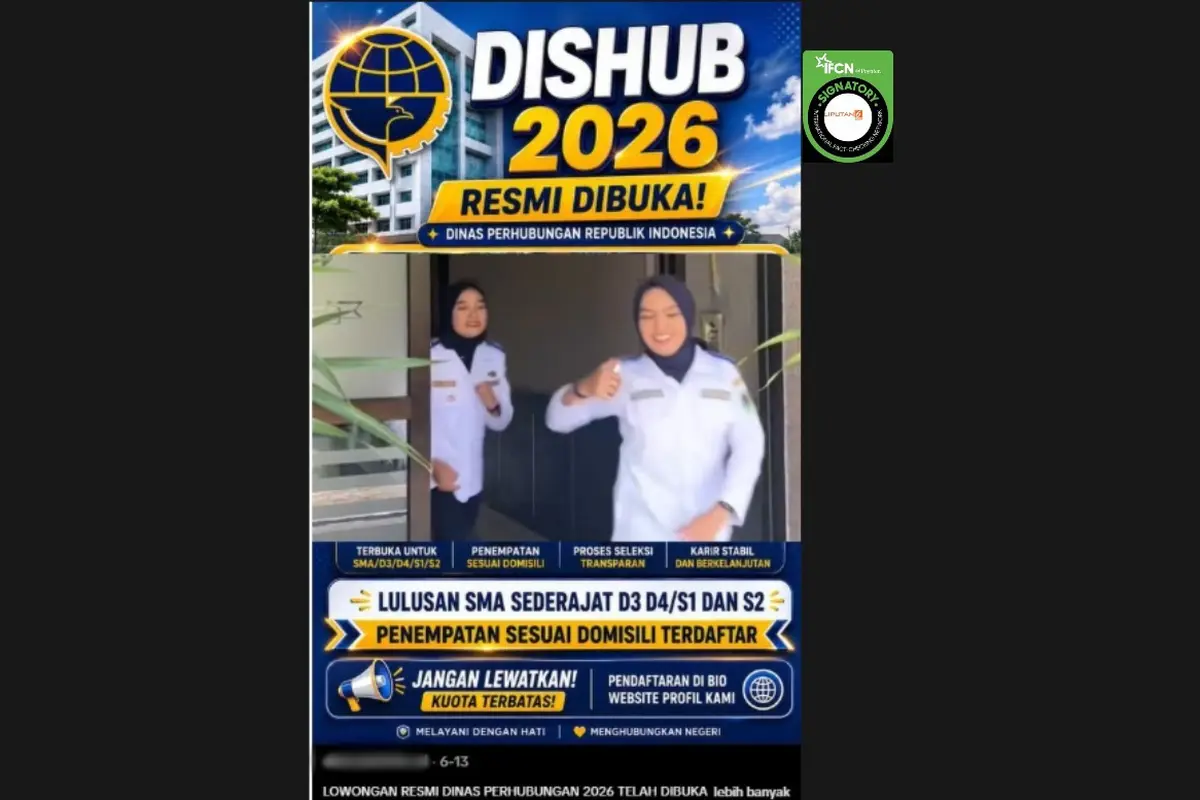Cek Fakta Liputan6.com mendapati klaim link pendaftaran lowongan kerja Dinas Perhubungan 2026.