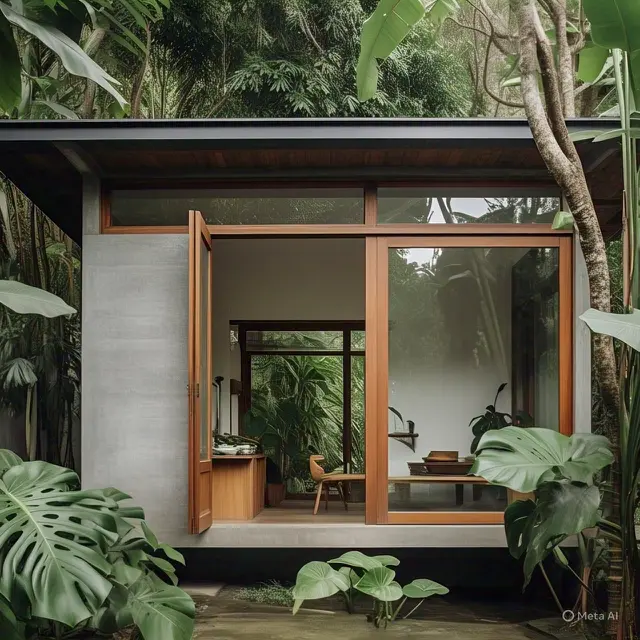 Rumah Tropis Modern dengan Kombinasi Batu Alam dan Kayu