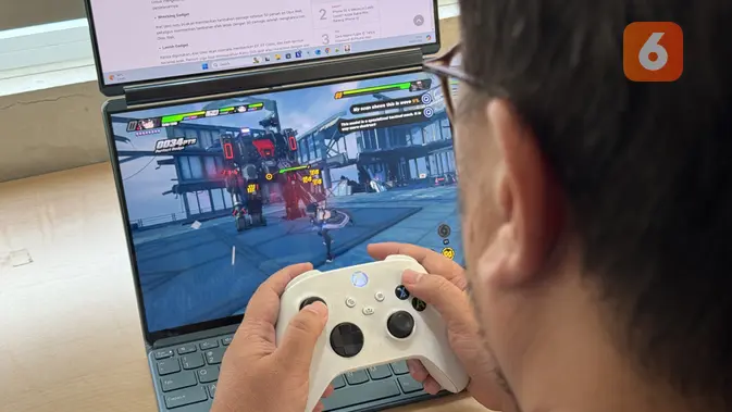 <p>Uji main game Zenless Zone Zero di Lenovo Yoga Book 9i. (Liputan6.com/ Agustinus Mario Damar)</p>