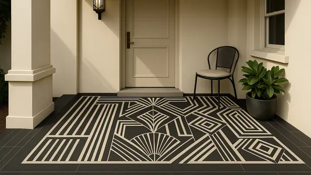 Model Teras Rumah Subsidi Tipe 36 Dengan Lantai Motif Geometris/Ilustrasi AI