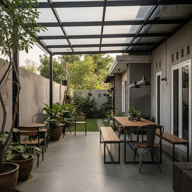 9 Model Teras Minimalis Ala Industrial Fungsional di Belakang Rumah, Paduan Estetika