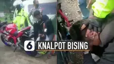 Pemotor berknalpot bising langsung diberi hukuman dengan cara mendengarkan suara bising knalpotnya sendiri dari dekat.