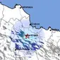 Gempa dangkal Magnitudo 3,8 menggetarkan wilayah Kabupaten Kuningan, Jabar, Kamis (22/12/2022). (Liputan6.com/ BMKG)