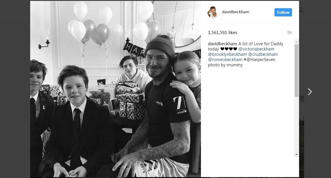 David Beckham merayakan ulang tahun bersama keluarganya. [foto: instagram/victoriabeckham]