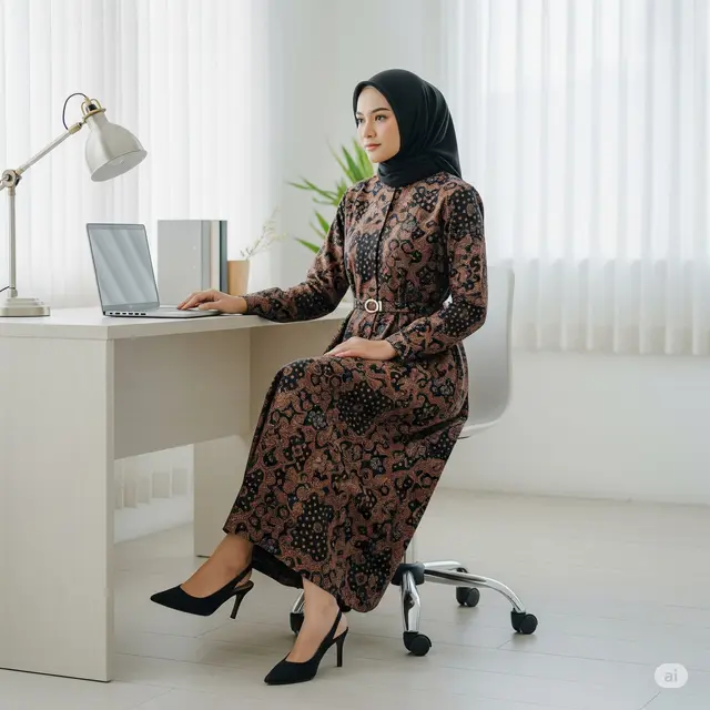 Dress Batik Midi Lengan Panjang One-Stop Solution