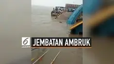 Jembatan penghubung di pelabuhan Tanjung Buton mendadak ambuk. Kejadian ini membuat seorang warga tenggelam.
