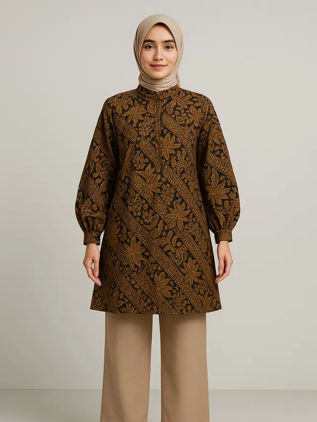Model Tunik Batik Longgar Lengan Bishop