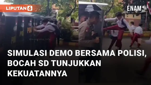 VIDEO: Simulasi Demo Bersama Polisi, Aksi Bocah SD Tunjukkan Kekuatannya