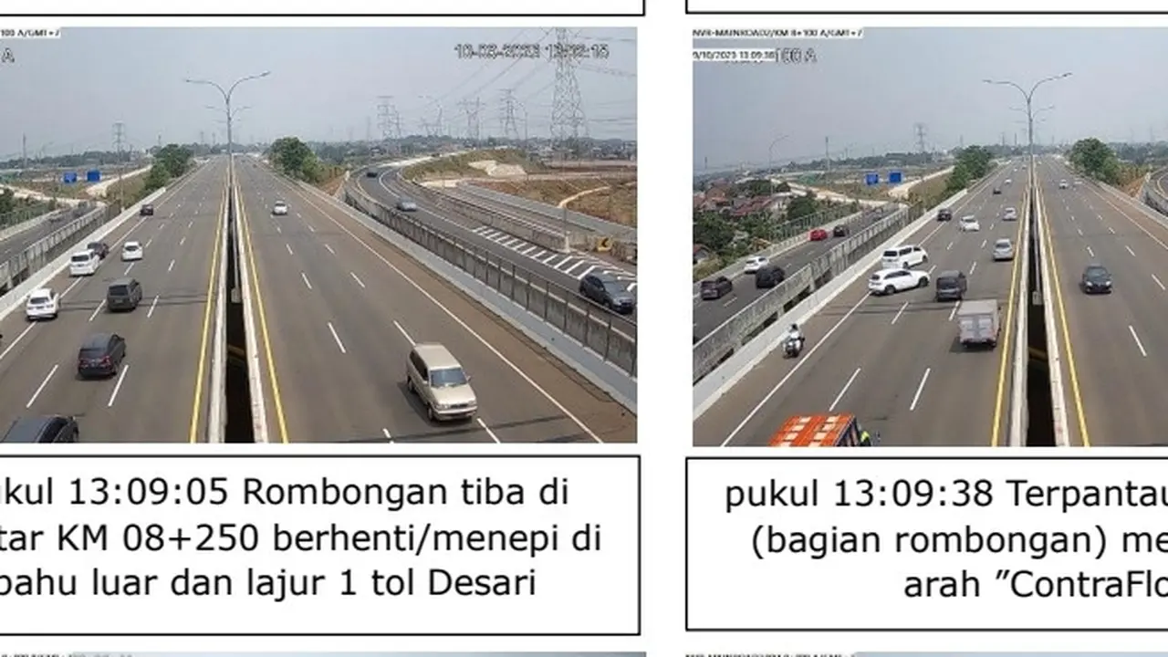 Tangkapan layar rekaman CCTV rombongan mobil mewah putar balik dan melawan arus di Tol Depok-Antasari