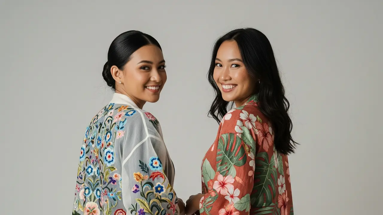 Model Outer Panjang Model Kimono dengan Motif Floral yang Memukau. Gemini