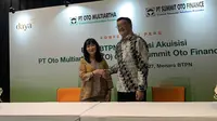 BTPN finalisasi akuisisi PT Oto Multiartha (OTO) dan PT Summit Oto Finance (SOF), Rabu (27/3/2024). (Foto: Liputan6.com/Natasha KA)