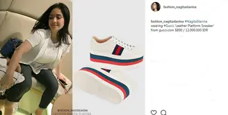 Pada suatu kesempatan, Nagita Slavina mengenakan sepatu merek Gucci berwarna putih. Siapa yang menyangka jika sepatu ini berharga Rp 12 juta. (foto: instagram.com/fashion_nagitaslavina)