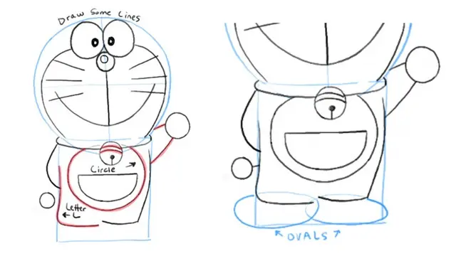 Cara Menggambar Doraemon dan Kawan-Kawan