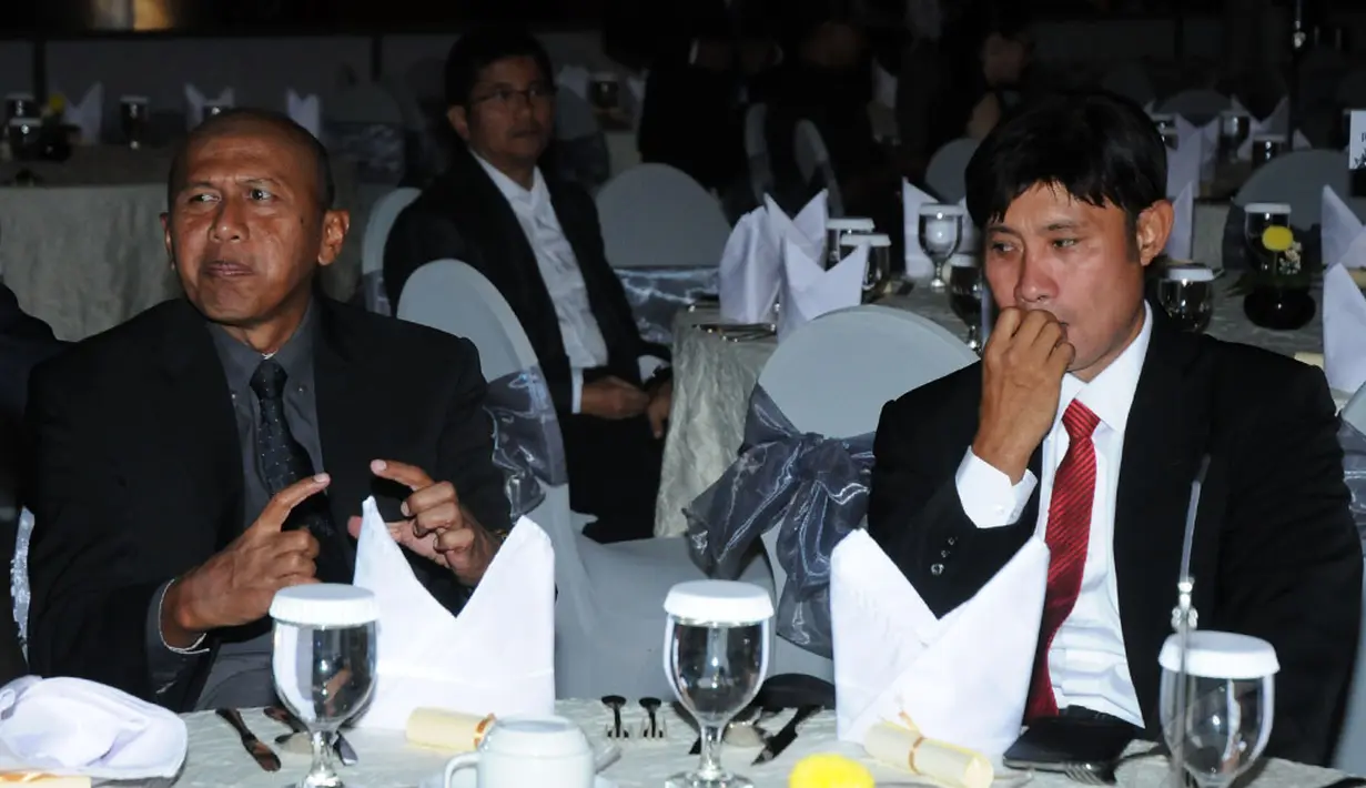 Pelatih Persebaya Surabaya, Rahmad Darmawan (kiri), hadir dalam Gala Dinner Jelang Bergulirnya Babak 8 Besar Indonesia Super League 2014 di Jakarta, (1/10/2014). (Liputan6.com/Helmi Fithriansyah)