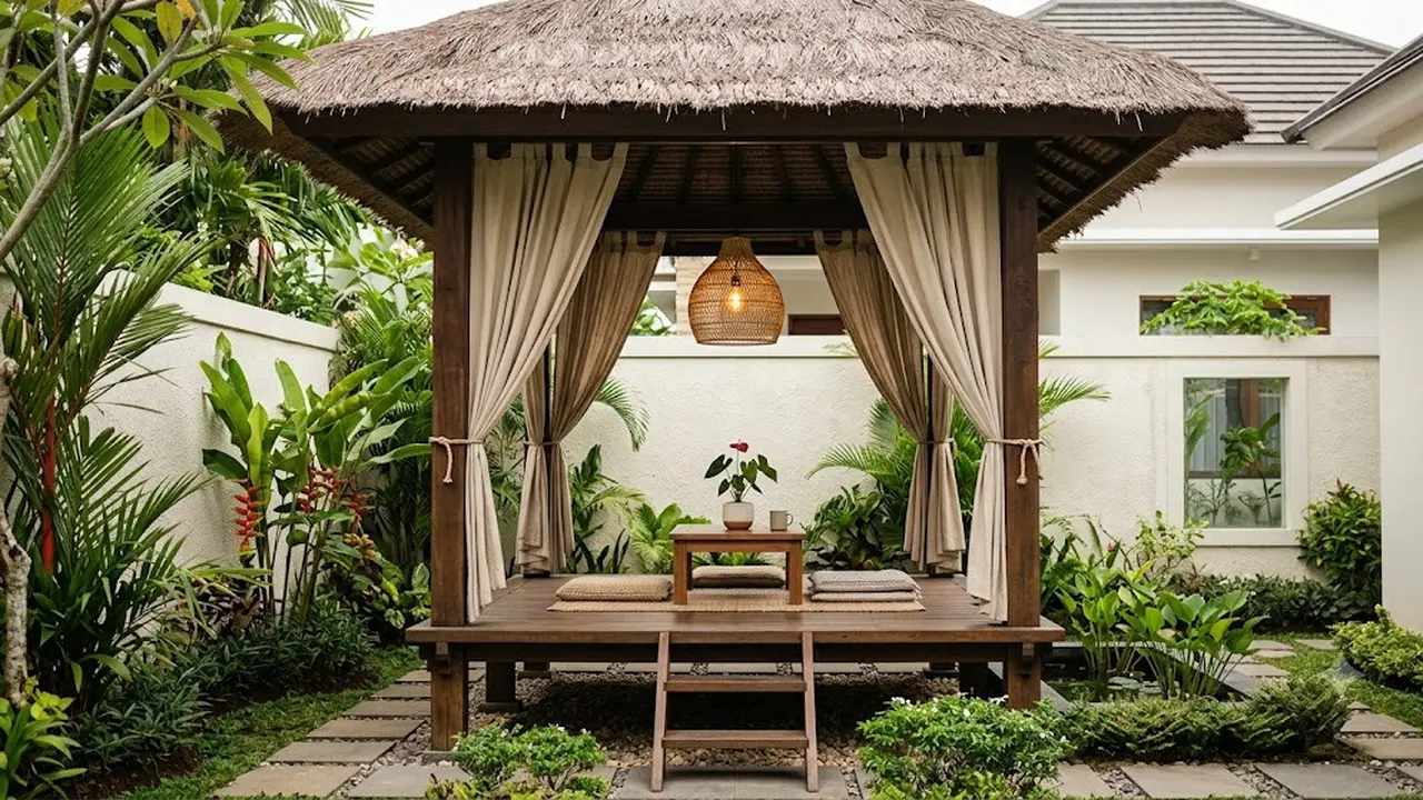 6 Ide Gazebo dengan Tirai dan Lampu, Halaman Rumah Lebih Estetik
