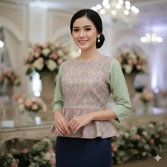 Blouse Batik Wanita Model Peplum Kombinasi Kain Polos untuk Kondangan
