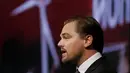 Aktor AS, Leonardo DiCaprio memberikan pidato saat pertemuan walikota dalam Konferensi Dunia Perubahan Iklim 2015 (COP21) di Paris, Prancis, 4 Desember 2015. (PATRICK KOVARIK/AFP)
