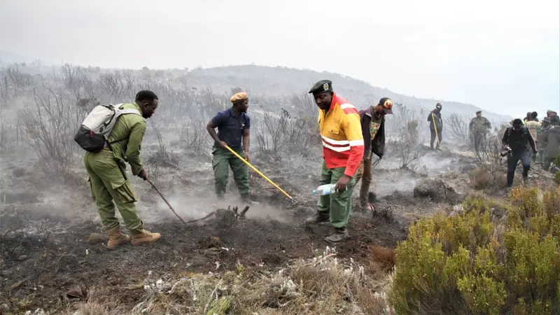 Sebuah insiden kebakaran terjadi di Gunung Kilimanjaro di Tanzania, puncak tertinggi di Afrika, pada Jumat (21/10) malam waktu setempat. (Xinhua)