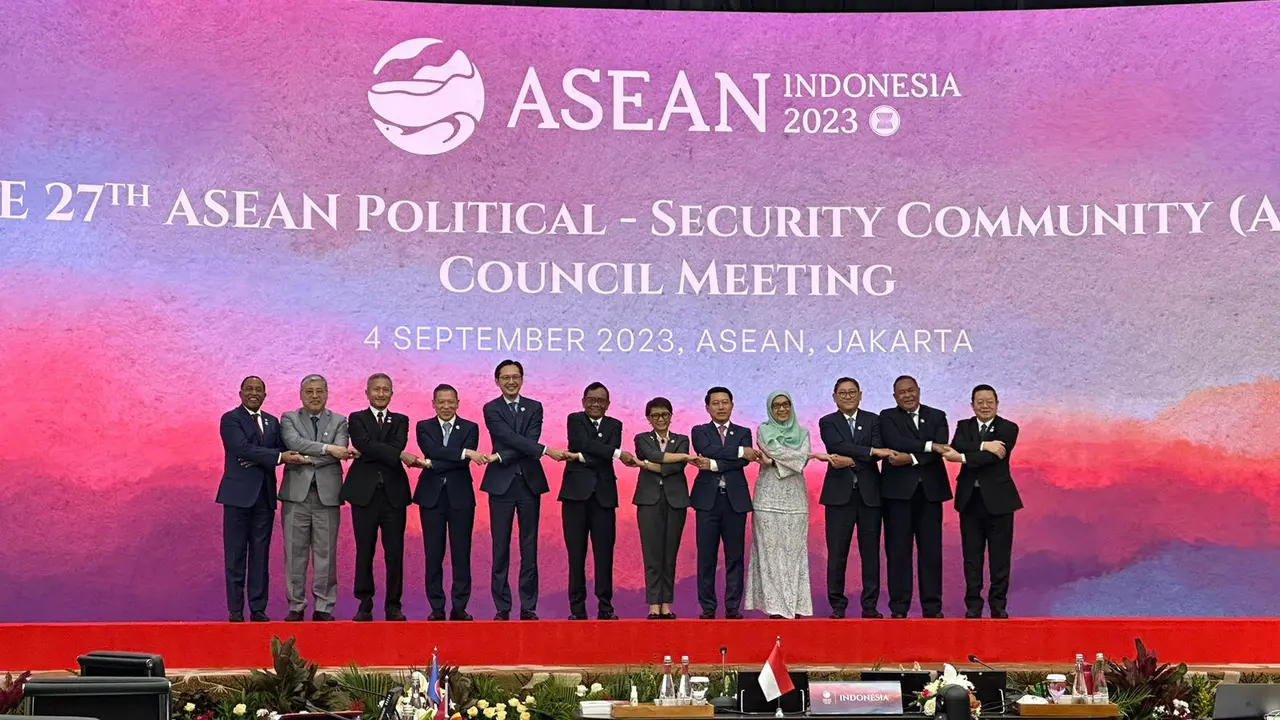 Pertemuan 27th ASEAN Political-Security Community Council Meeting di Kantor Sekretariat ASEAN, Jakarta, Senin (4/9/2023). (Liputan6/Benedikta Miranti)