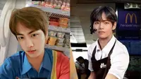 6 Editan Foto Personel BTS Jadi Pelayan, Bikin Pembeli Rela Antre (sumber: Twitter/harudamie Instagram/rainismjjk)