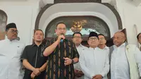 Bakal calon presiden (capres) dan bakal calon wakil presiden (cawapres) Anies Baswedan-Muhaimin Iskandar (Cak Imin) resmi membentuk Badan Pekerja (Baja) Anies-Cak Imin (AMIN). (Liputan6.com/Winda Nelfira)