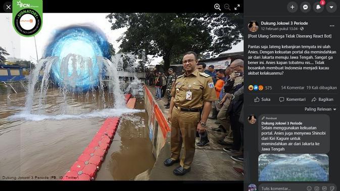 Gambar Tangkapan Layar Klaim Anies Baswedan Pindahkan Air dari Jakarta ke Jateng (sumber: Facebook)