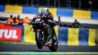 Pembalap Yamaha Tech 3, Johann Zarco beraksi pada MotoGP Jerman 2018 di Sirkuit Sachsenring. (Twitter/Tech3Racing)