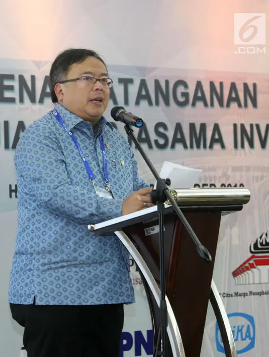 Menteri PPN/Kepala Bappenas Bambang Brodjonegoro memberi sambutan dalam pertemuan kerja sama investasi di Bali, Sabtu (13/10). Pertemuan tersebut diadakan di sela pertemuan tahunan IM-Bank Dunia 2018. (Liputan6.com/Angga Yuniar)
