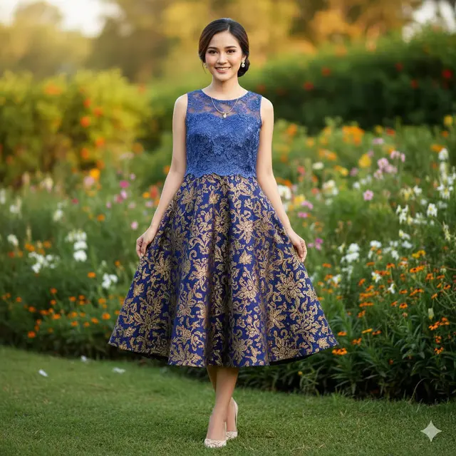 7 Model Dress Batik Brokat Tanpa Lengan untuk Look Simpel tapi Mewah, Tampilan Anggun di Segala Kesempatan