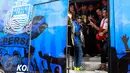 Sejumlah Bobotoh berpose sebelum melanjutkan perjalanan ke Stadion GBK usai pemeriksaan yang dilakukan di halaman Mapolda Jakarta, Minggu (18/10/2015). Mereka nantinya akan dikawal oleh petugas kepolisian hingga Stadion GBK. (Liputan6.com/Yoppy Renato)
