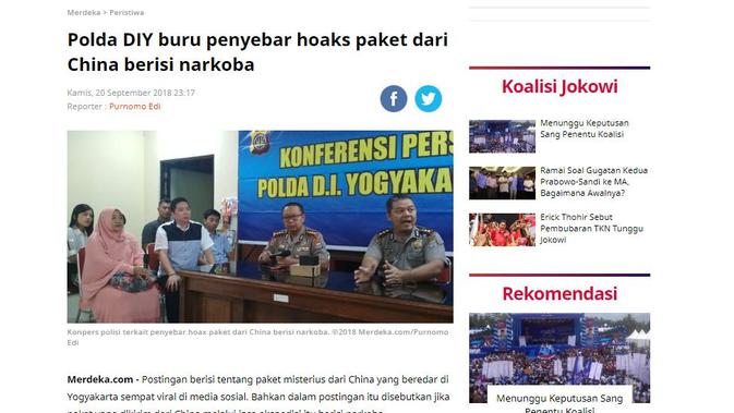 [Cek Fakta] Paket Berisi Narkoba Dikirim ke Yogyakarta dari China, Fakta atau Hoaks?