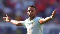 Pemain Prancis Kylian Mbappe merayakan gol pembuka selama pertandingan perempat final Piala Dunia antara Prancis dan Maroko di Foxborough, Mass., dekat Boston, Kamis, 9 Juli 2026. (AP Photo/Steven Senne)