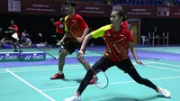Ganda campuran Indonesia Rafli Ramanda/Az-Azahra Putri Dania beraksi di Piala Suhandinata 2022. (Dok PBSI)