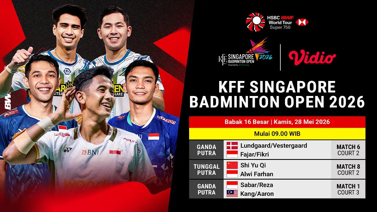 Jadwal BWF KFF Singapore Badminton Open 2026: Babak 16 Besar