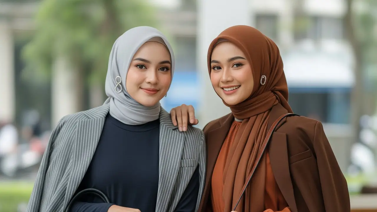 Dress Panjang Muslim Kombinasi Blazer Formal Modis Tren 2025