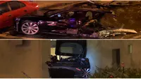 Dikejar Polisi, Sebuah Mobil Curian Terbelah dan Meledak