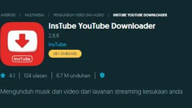 Potret aplikasi InsTube YouTube Downloader (Sumber: uptodown)