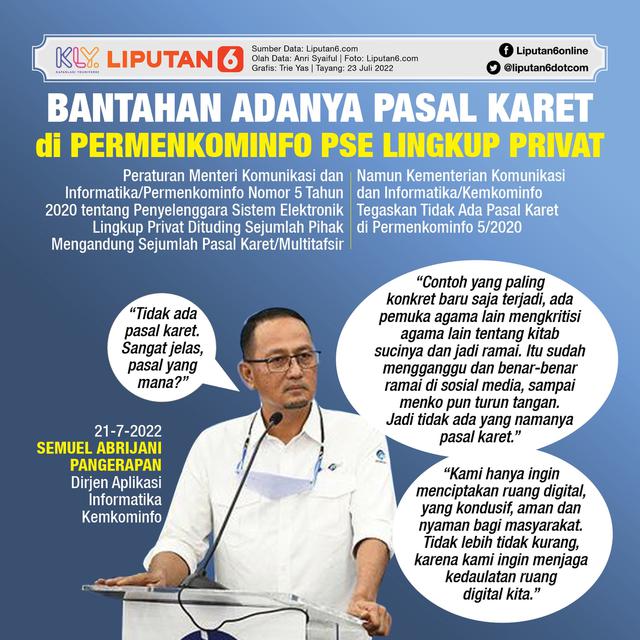 Infografis Bantahan Adanya Pasal Karet di Permenkominfo PSE Lingkup Privat. (Liputan6.com/Trieyasni)